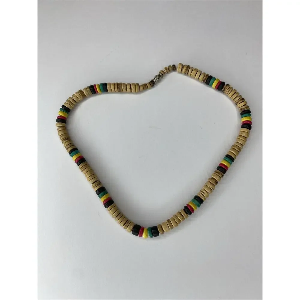 Y2K 90s Shell Rasta Coconut Beaded Necklaces Lot Of 2 Island Hippie Boho